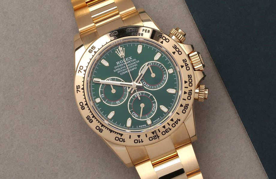 "Close-up of the best fake Rolex Daytona dial."
