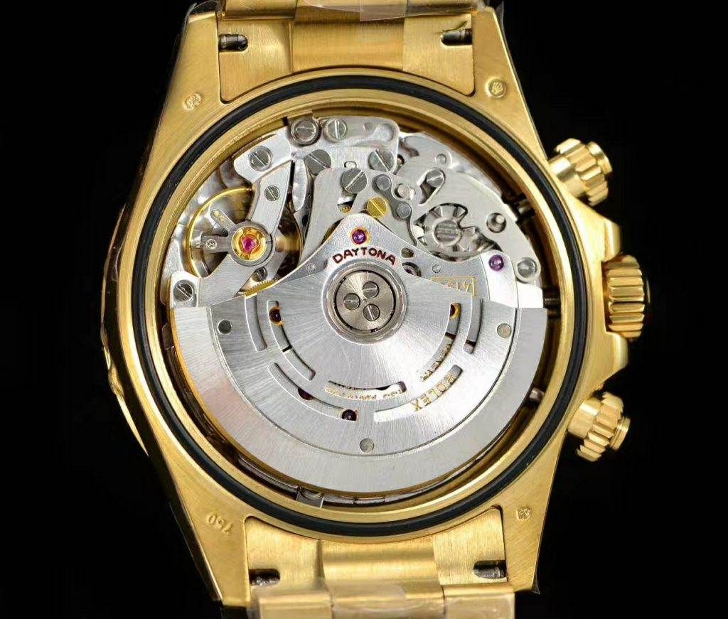 "Intricate details of the best fake Rolex movement."