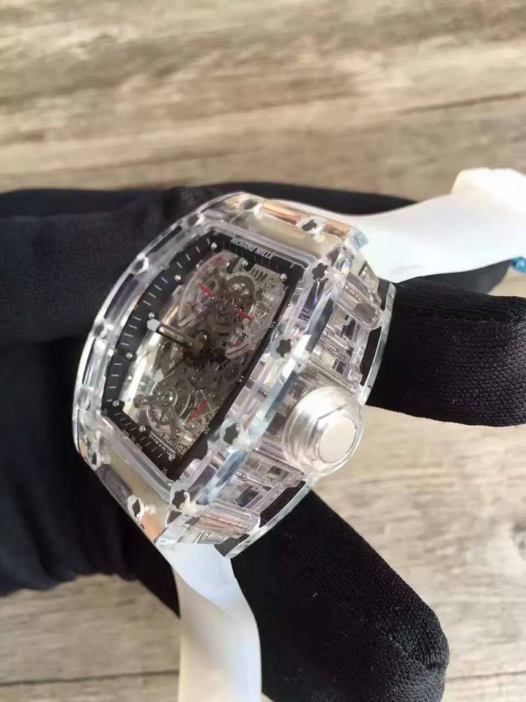 Detail of the side buttons of the Richard Mille replica watch